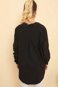 Kadın Oversize Terikoton Uzun Basic Gömlek Siyah