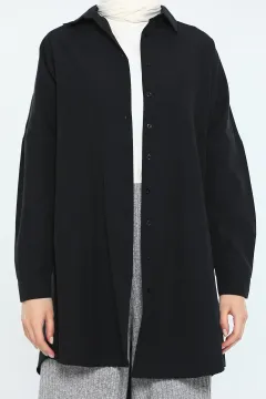 Kadın Modest Oversize Tesettür Basic Gömlek Tunik Siyah