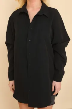 Kadın Oversıze Uzun Basic Gömlek Siyah