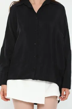 Kadın Oversize Uzun Kollu Ayrobin Gömlek Siyah