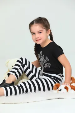 Kız Çocuk Kalın Çizgili Pijama Siyah