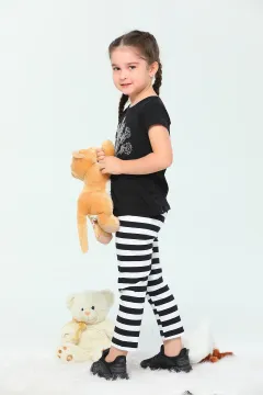 Kız Çocuk Kalın Çizgili Pijama Siyah