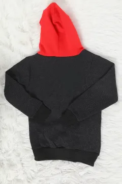 Erkek Çocuk Kapüşonlu Şardonlu Baskılı Sweatshirt Siyah