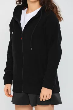 Kadın Sevgili Kombini Kapüşonlu Fermuarlı Polar Sweatshirt Siyah