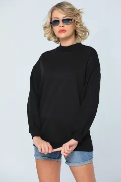 Kadın Yarım Balıkçı Salaş Sweatshirt Siyah