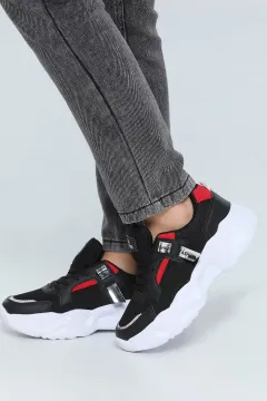 Kadın Bağcıklı Spor Ayakkabı SiyahKırmızı