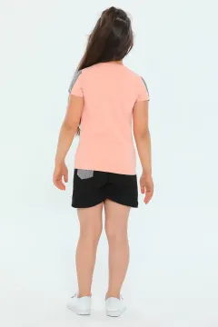 Kız Çocuk Likralı T-shirt Şort İkili Takım Somon