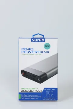 Sunix Pb40 Işıklı 20000 Mah Powerbank Gri