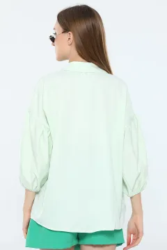 Kadın Oversize Balon Kol Gömlek Suyeşili
