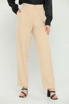 Kadın Ekstra Yüksek Bel Cepli Kumaş Pantolon Taş