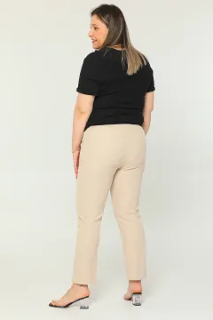 Kadın Yüksek Bel Cepli Büyük Beden Kumaş Pantolon Taş