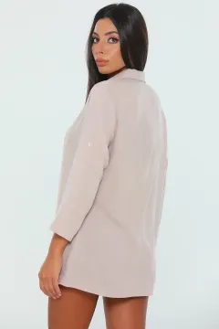 Kadın Slim Fit Basic Gömlek Taş