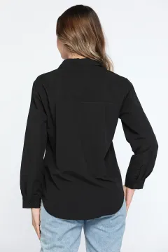 Tek Cepli Uzun Kollu Kadın Basic Gömlek Siyah