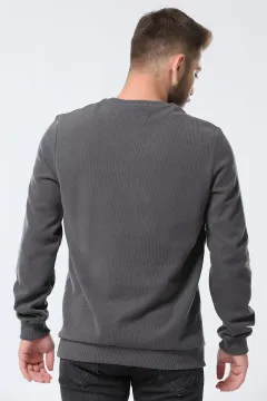 V Yaka Erkek Sweatshirt Füme