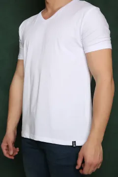 V Yaka Erkek T-shirt Beyaz