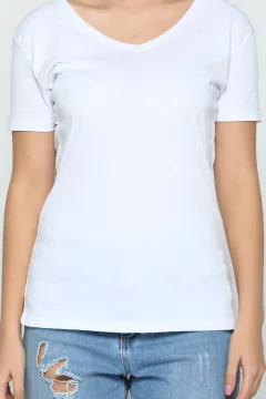 V Yaka Sevgili Kombin Kadın T-shirtrt Beyaz