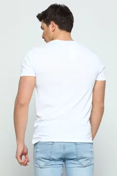 V Yaka Sevgili Kombin Erkek T-shirt Beyaz