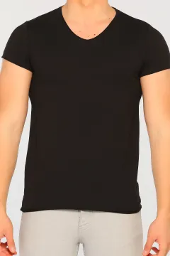 Erkek Likralı V Yaka Slim Fit Basic Body T-shirt Siyah