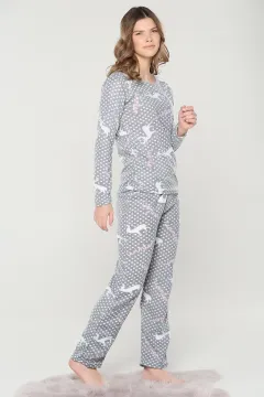 Winter Baskılı Bayan Pijama Takımı Gri