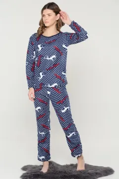 Winter Baskılı Bayan Pijama Takımı Açıklacivert