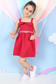 Yaka Detaylı Kız Çocuk Elbise Fuşya