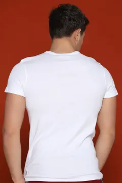 Yakası Düğmeli Erkek T-shirt Beyaz