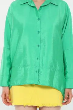Kadın Oversize Uzun Kollu Ayrobin Gömlek Yeşil