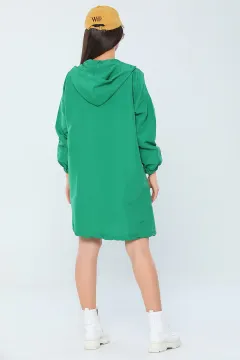 Kadın Kapüşonlu Fermuarlı Trençkot Yeşil