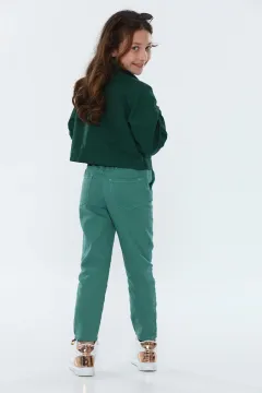 Kız Çocuk Cepli Jean Pantolon Yeşil
