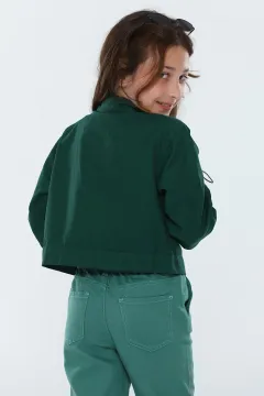 Kız Çocuk Kol Büzgülü Mevsimlik Crop Spor Ceket Yeşil