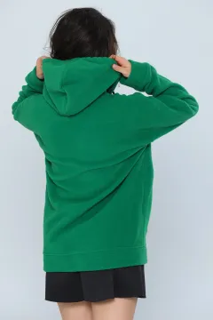 Kadın Sevgili Kombini Kapüşonlu Fermuarlı Polar Sweatshirt Yeşil