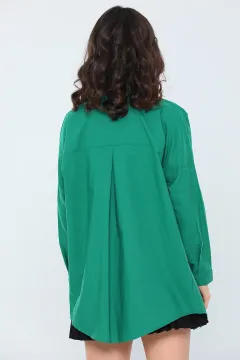 Kadın Oversize Terikoton Uzun Basic Gömlek Yeşil