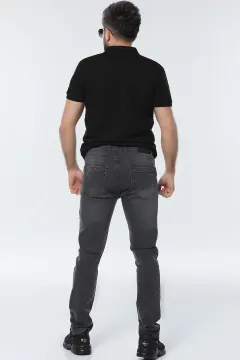 Yıkamalı Tırnaklı Slim Jeans Gri
