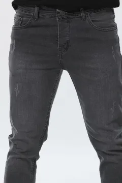 Yıkamalı Tırnaklı Slim Jeans Gri