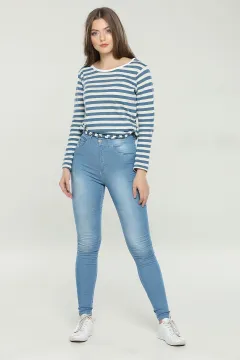 Yüksek Bel Dar Paça Jeans Pantolon Açıkmavi