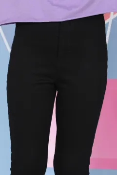 Yüksek Bel Kız Çocuk Jean Pantolon Siyah