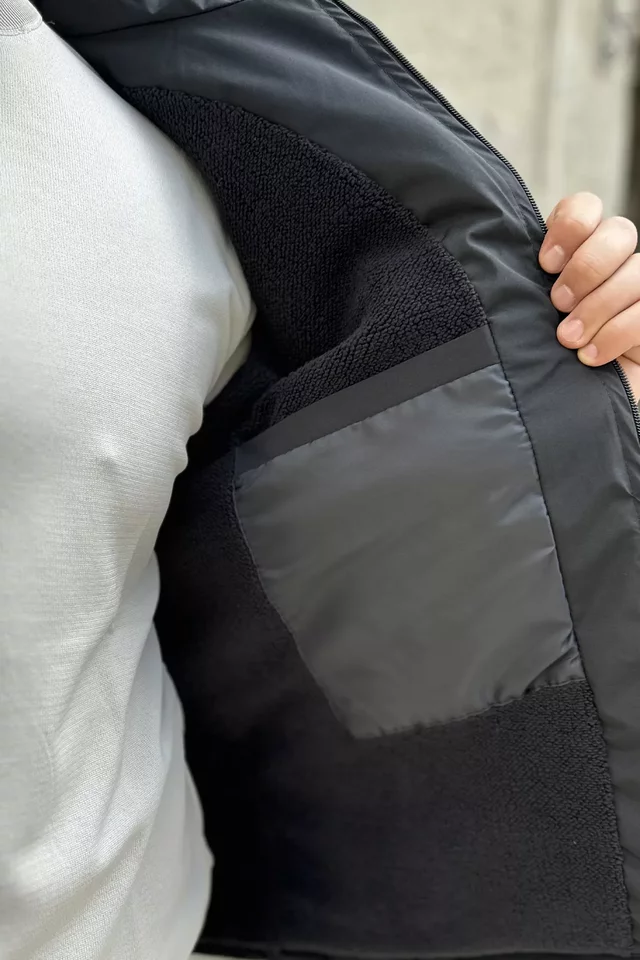 İçi Peluş Kapüşonlu Fermuarlı Erkek Mont