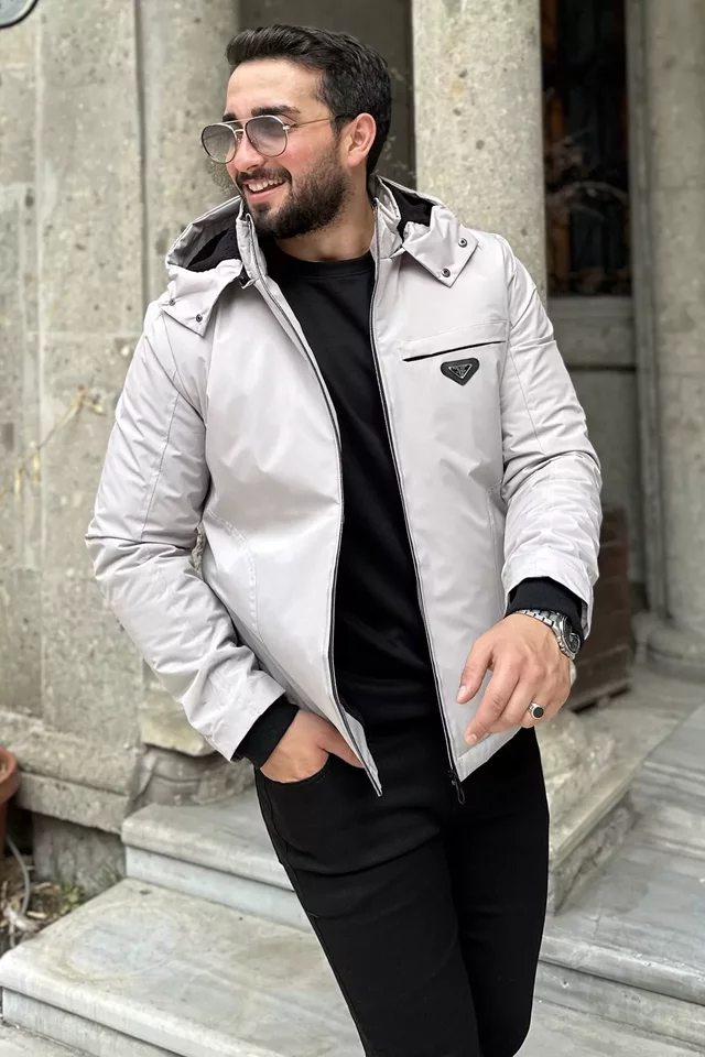 İçi Peluş Kapüşonlu Fermuarlı Erkek Mont