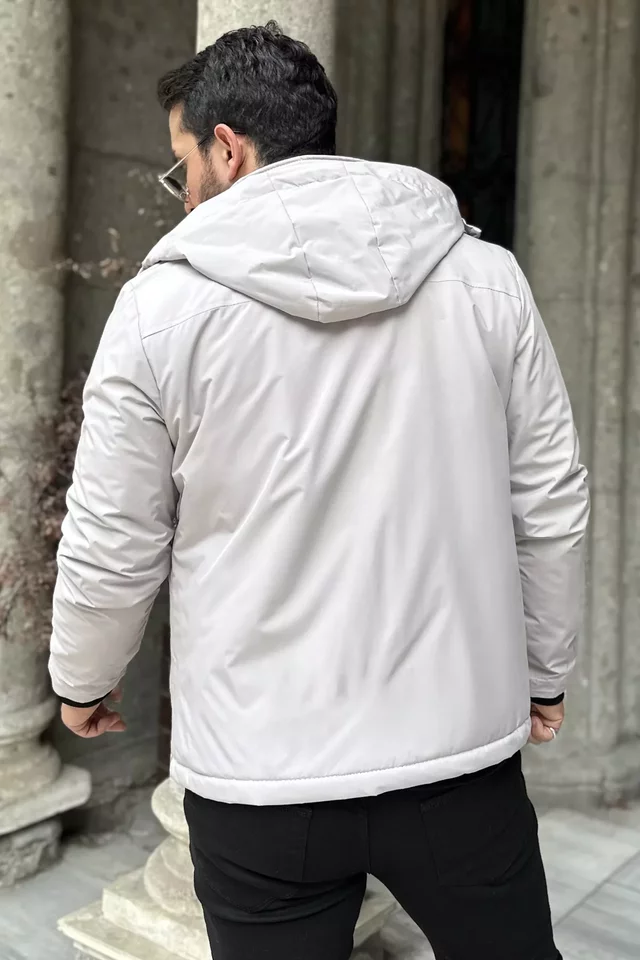 İçi Peluş Kapüşonlu Fermuarlı Erkek Mont