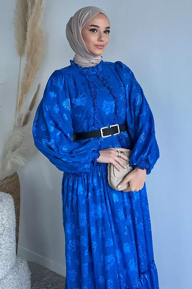 İşlemeli Ve Astarlı Tesettür Şifon Elbise