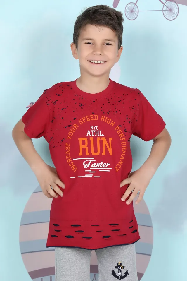 Alt Yırtıklı Erkek Çocuk T-shirt Bordo