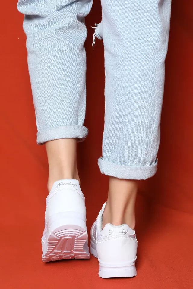 Anoraklı Bağcıklı Kadın Spor Ayakkabı Beyaz
