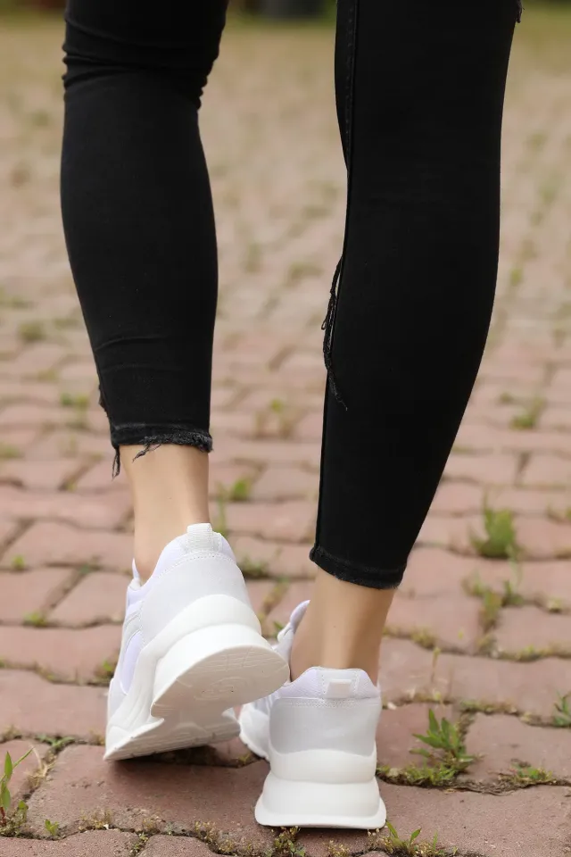 Anoraklı Kadın Spor Ayakkabı Ekru