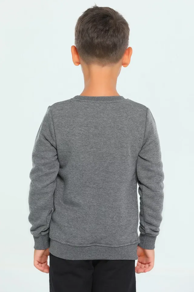 Erkek Çocuk Likralı Baskılı Sweatshirt Antrasit