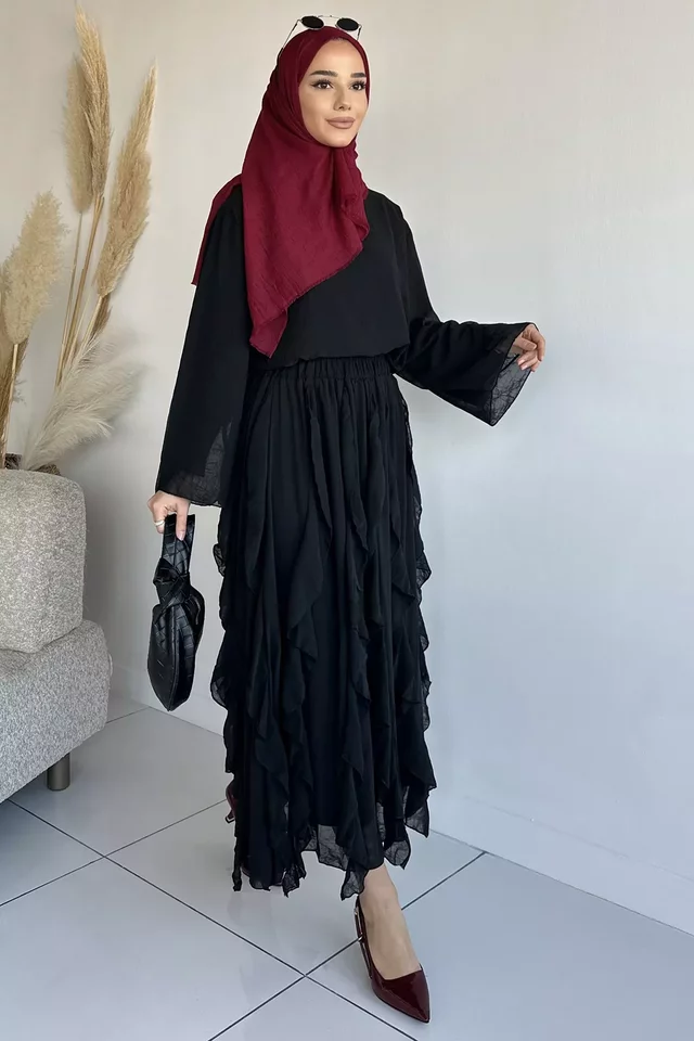 Astarlı Fırfır Detaylı Şifon Etek Bluz İkili Takım - 2