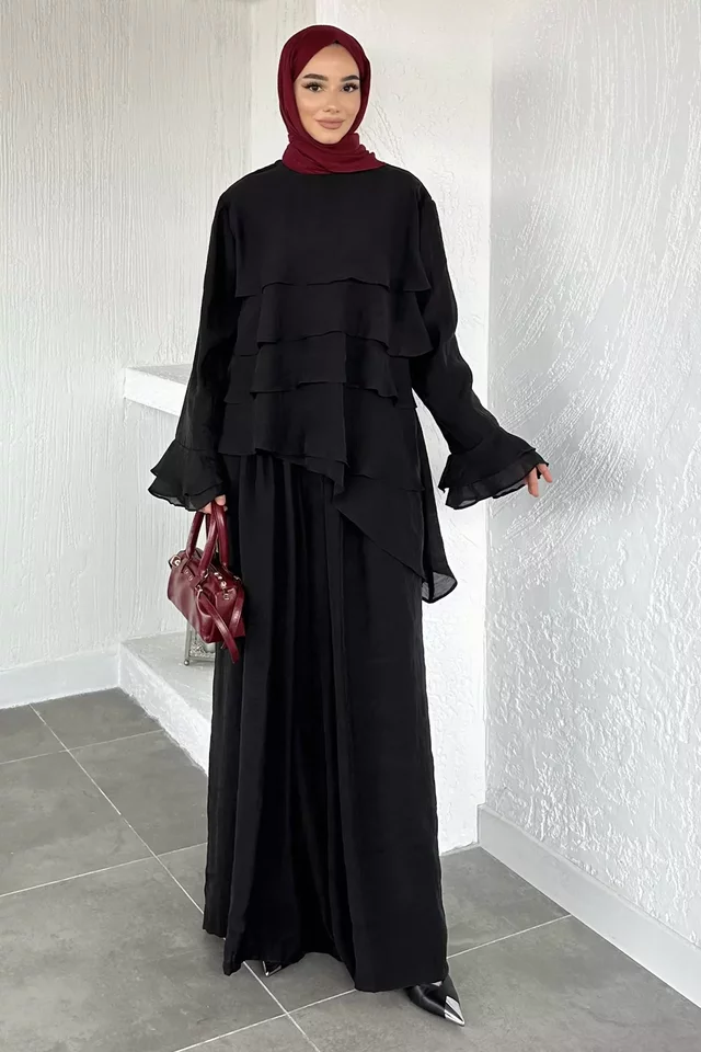 Astarlı Kat Detaylı Bluz Pantolon Tesettür İkili Takım - 2