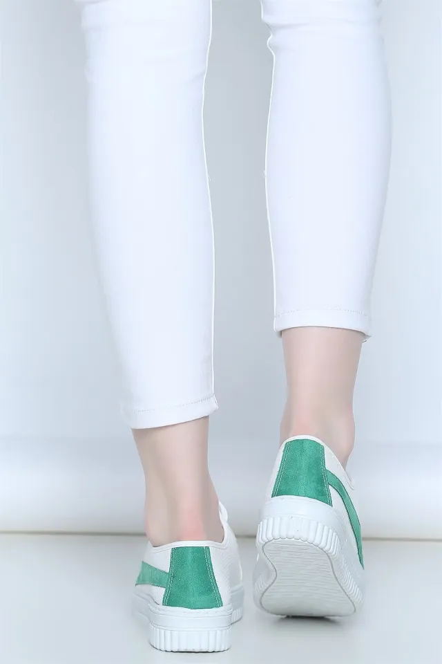 Bağcıklı Bayan Ayakkabı Beyazyeşil