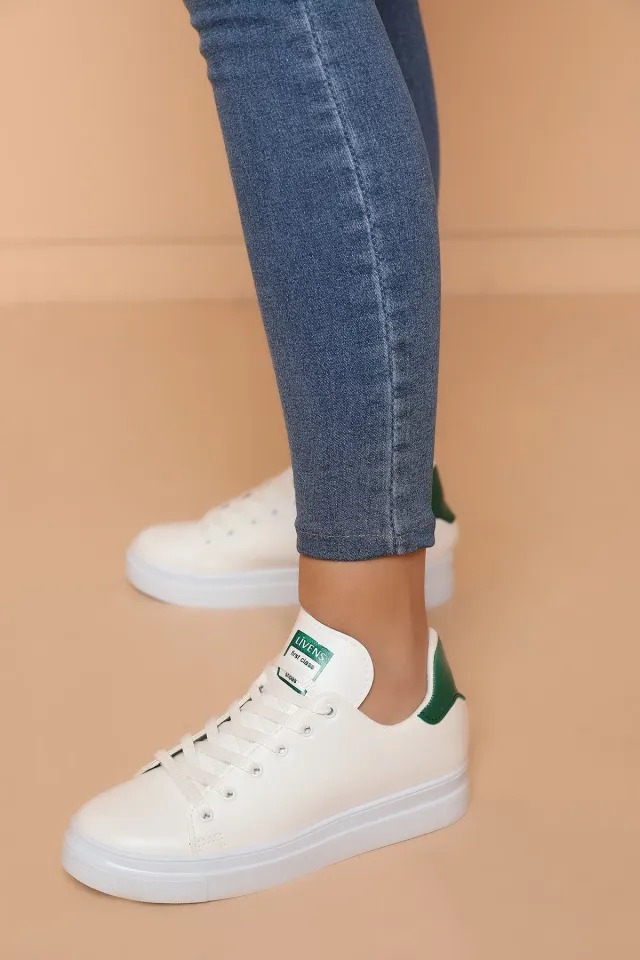 Bağcıklı Bayan Spor Ayakkabı Beyazyeşil