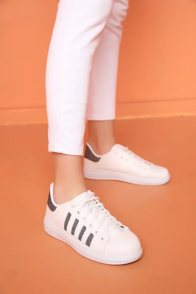 Bağcıklı Bayan Spor Ayakkabı Beyazplatin