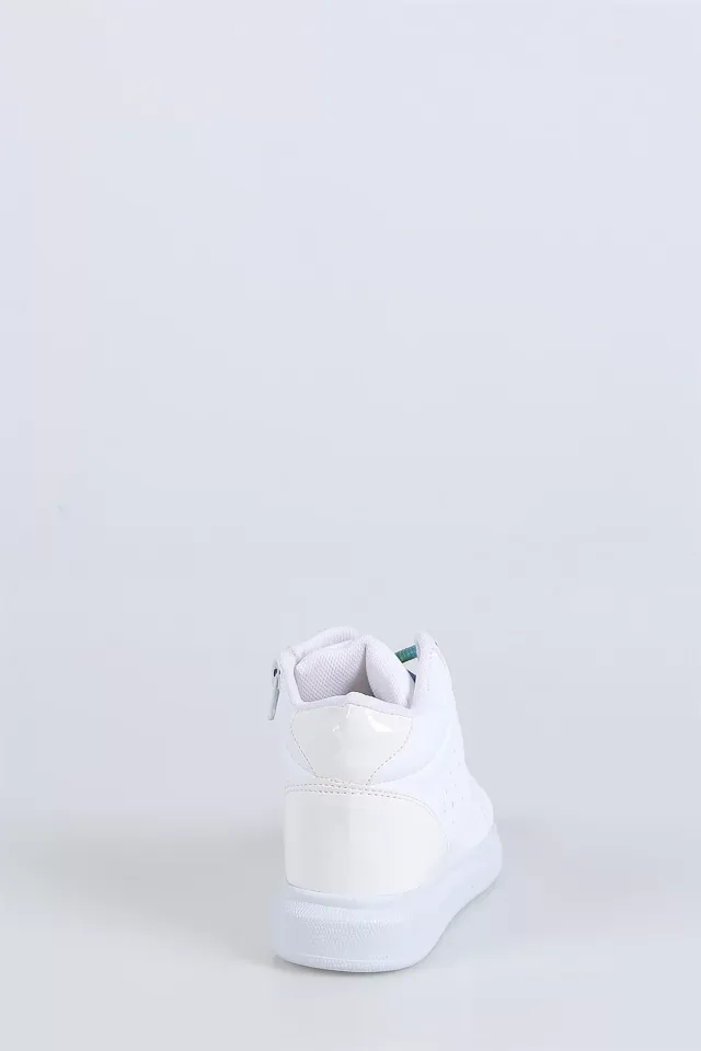 Bağcıklı Fermuarlı Çocuk Bot Beyaz